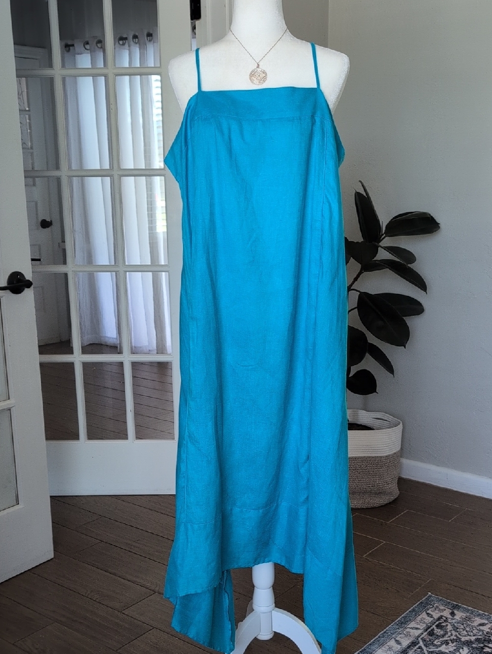 Like New Dkny Turquoise Blue 100% Linen Summer Dress XL